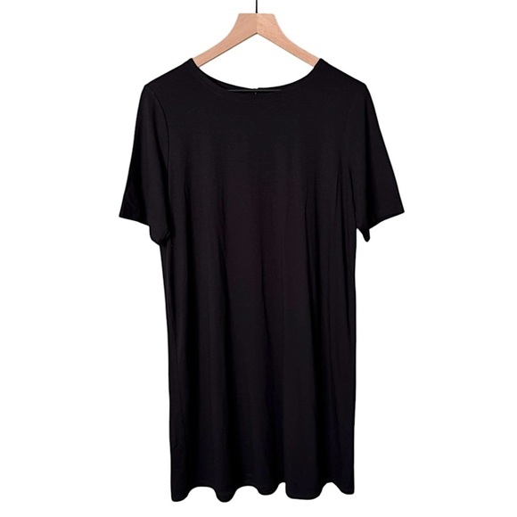 Eileen Fisher Short Sleeve Crewneck Keyhole Back Dress Black Size Petite Large - Picture 1 of 5